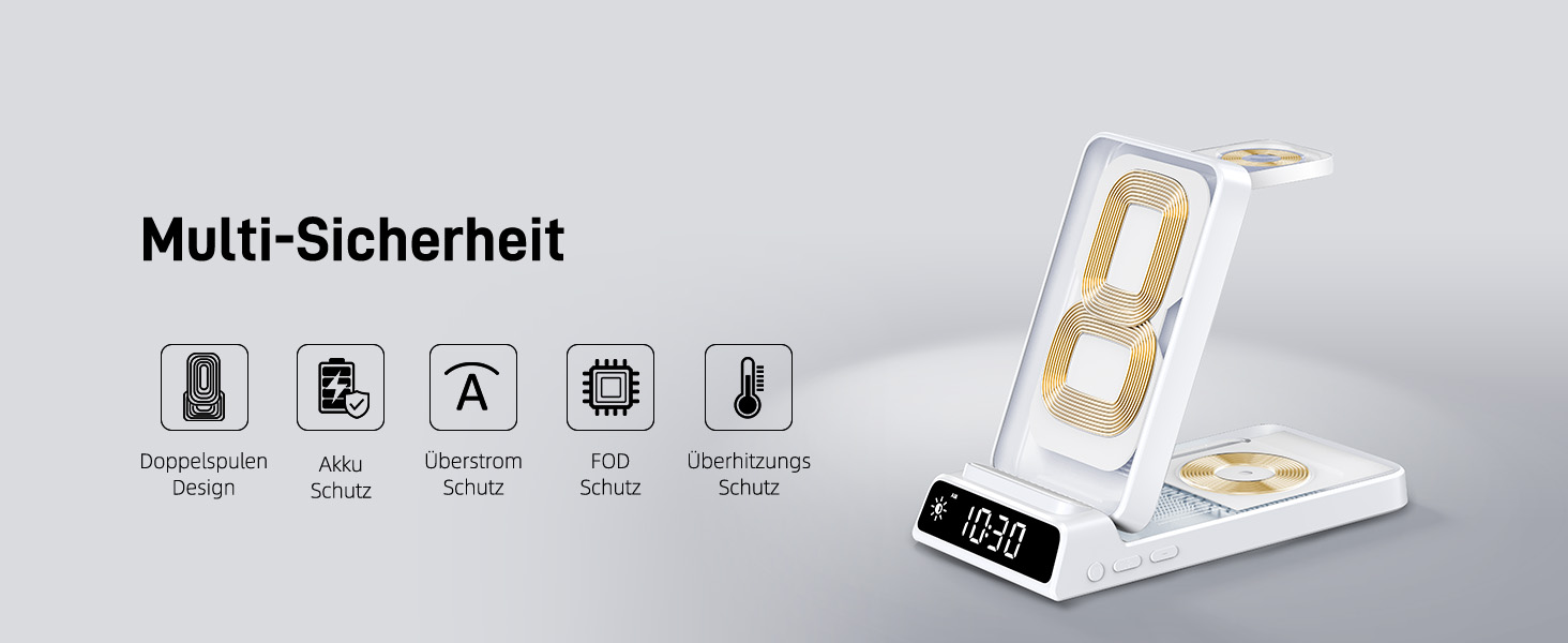 Бездротова зарядка для Samsung з годинником: станція для Galaxy S25 Ultra/S24/Z Fold 6/Flip 7/Bud, Watch, серій 8/7/6/5Pro, 3 в 1, сірий (білий)