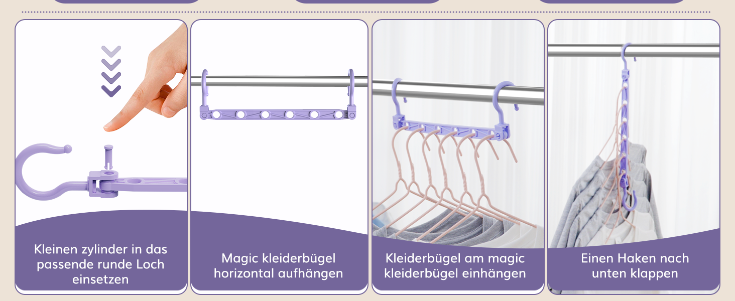 Набір вішалок для одягу Magic Hangers, 8 шт. з 6 отворами та 360° обертанням, чорний. Організатор для шафи, ідеально для студентів та дівчаток. Стабільні гачки для важкого одягу.