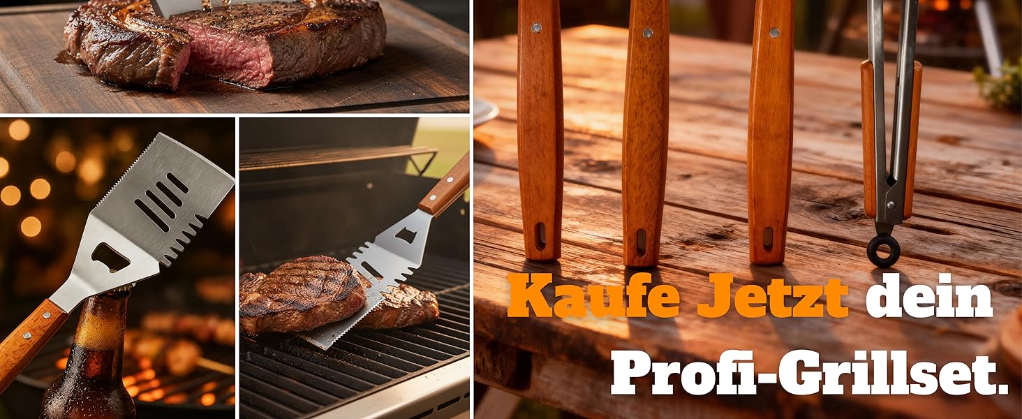 Набір для гриля для чоловіків: набір інструментів з нержавіючої сталі 3-в-1 (шпатель, щітка для чищення) – ідеальний подарунок для гриля, подарунки для гриля для чоловіків (без гриль-кейсу, без дерев'яного кейсу)