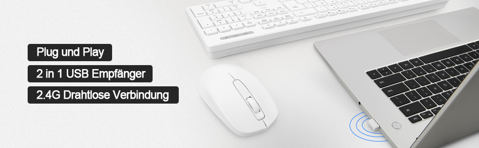 Набір клавіатури та миші Rii (2 шт.) бездротовий, для PC/Laptop/Windows/Smart TV, німецька розкладка, чорний