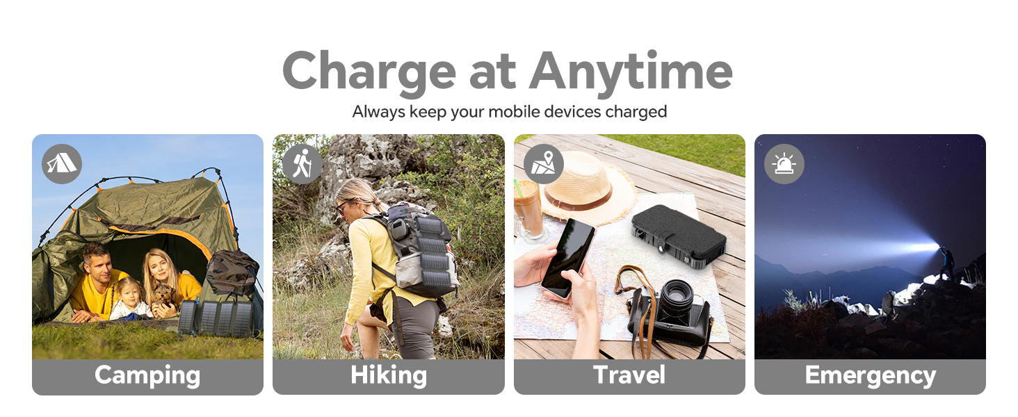 Сонячний Power Bank 26800mAh з 5 виходами USB та USB-C, водонепроникний, з ліхтариком та карабіном, для кемпінгу та зарядки телефонів/планшетів (сірий)