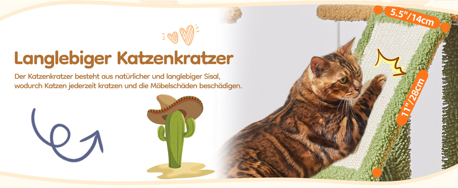 Кігтеточка Taoqimiao Klein, 98 см: котячий будиночок, корзина, 4 стовпчики, м'ячі, зелений (MS029SW)