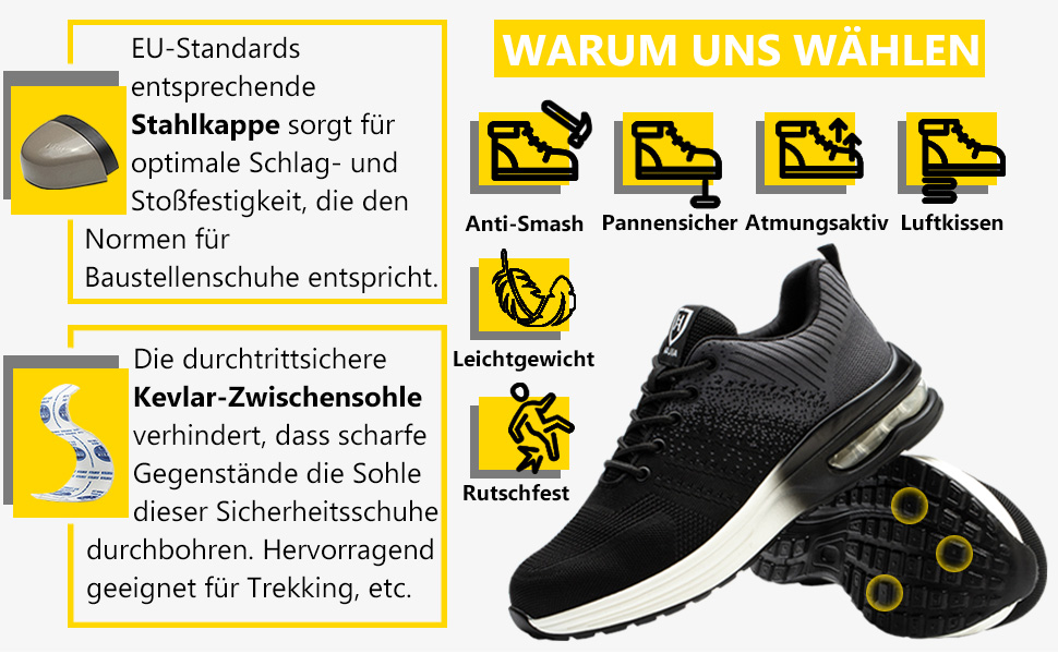 Чоловічі та жіночі робочі черевики/спортивне взуття для роботи з металевим підноском, антиковзаюча підошва, дихаючі, розмір 35-46, чорний