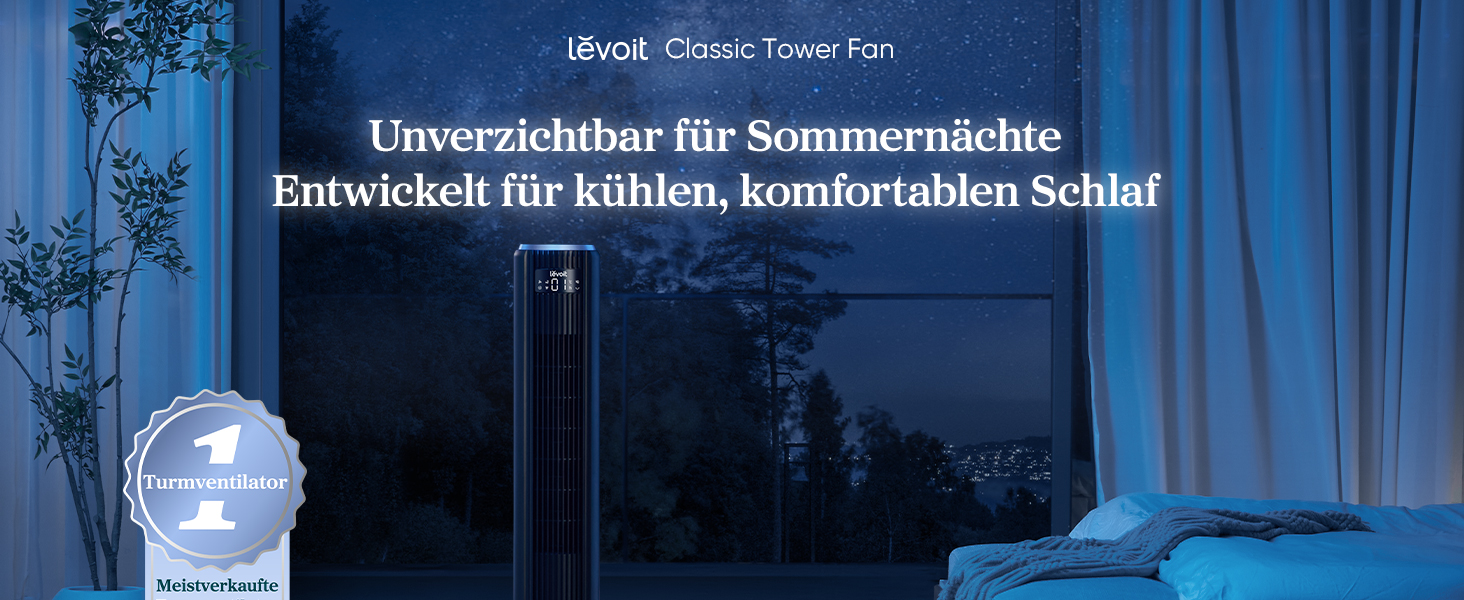 Вентилятор Levoit - Турбовентилятор з охолодженням, з пультом, 5 швидкостей, 4 режими, таймер 12 год, сірий, 92 см