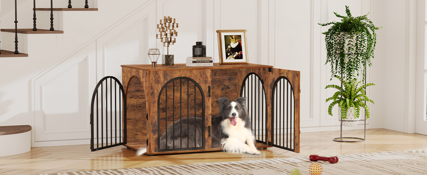 Клітка для собак Hzuaneri, 100 см, 3 двері, сучасний дизайн, для дому, висока міцність, 100 x 60 x 63 см, вінтажний колір, DFC84101B