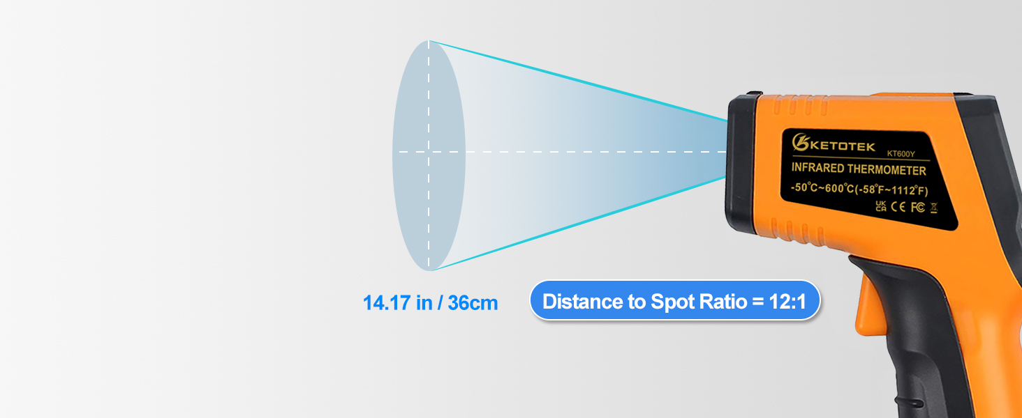 Інфрачервоний термометр KETOTEK Laser Digital IR Pyrometer KT600Y -50°C до 400 °C. Безконтактний вимірювач температури для кухні, барбекю, холодильника, промисловості та продуктів харчування