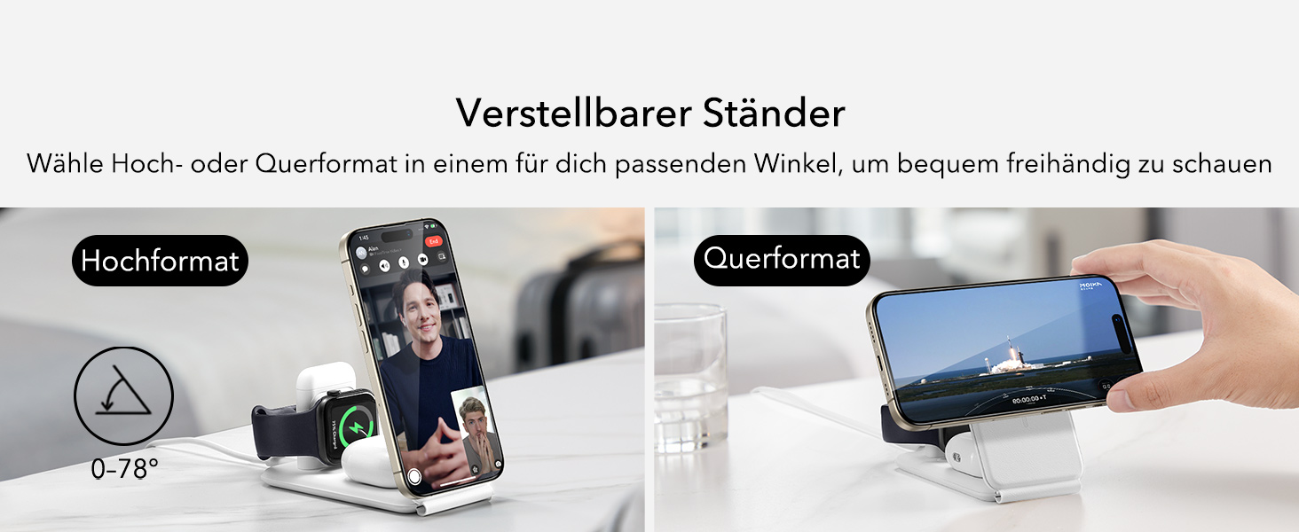 Зарядний станція ESR 3-в-1 для Apple Watch та iPhone з MagSafe, складана, сумісна з iPhone 17/16/15/14/13/12, Apple Watch 9/8/7/SE, AirPods Pro/3/2