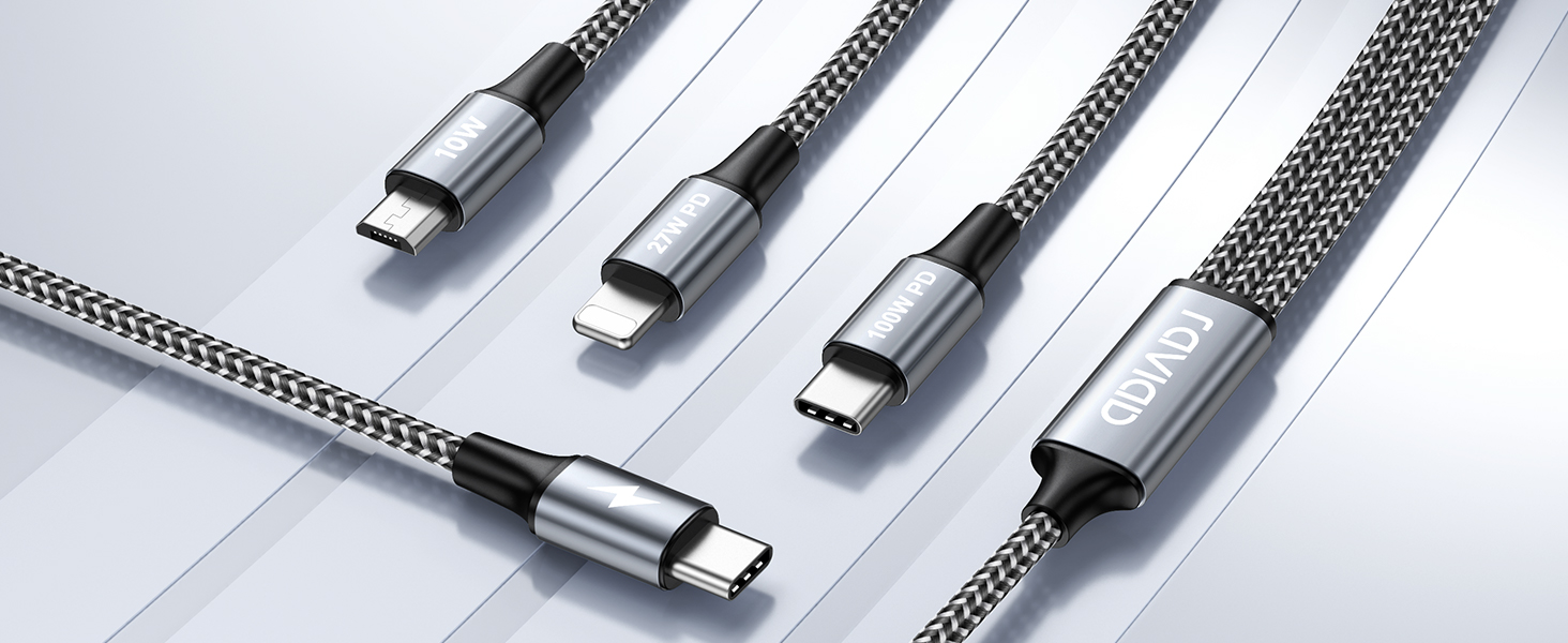 Кабель RAVIAD 100W USB-C 3-в-1 (1.2м) з E-Mark для iPhone, Galaxy, MacBook