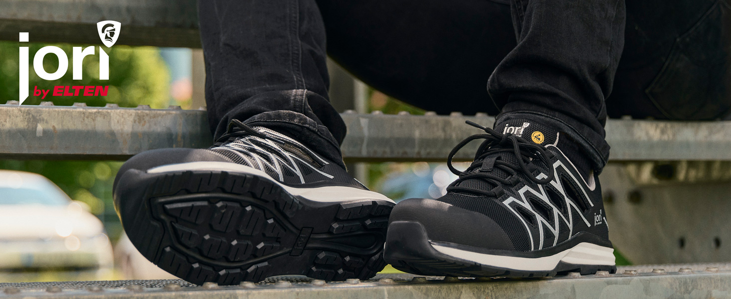 Робочі черевики ELTEN Jori Rapid Black-red Mid ESD S3S, чоловічі та жіночі, текстиль, пластикова захисна капа, легкі, спортивні, 44 EU, чорний/червоний