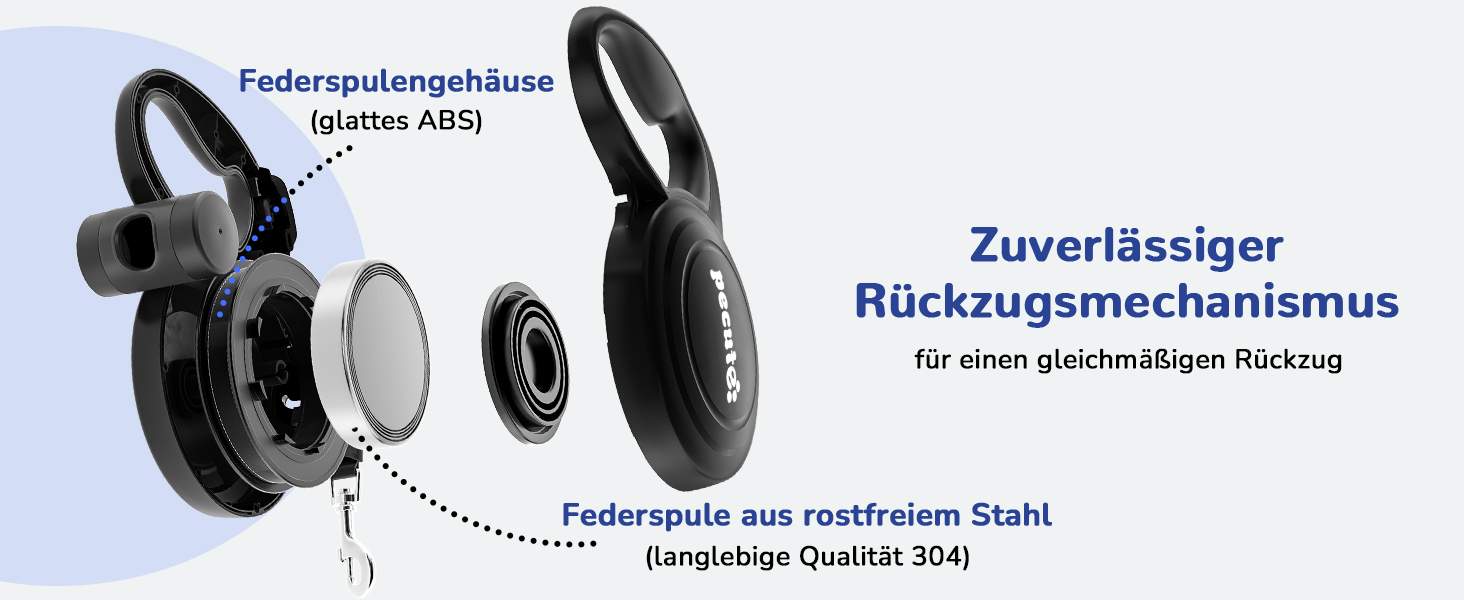 Рулетка для собак Pecute 10м, чорна, до 50 кг, антизаплутування, швидке гальмування