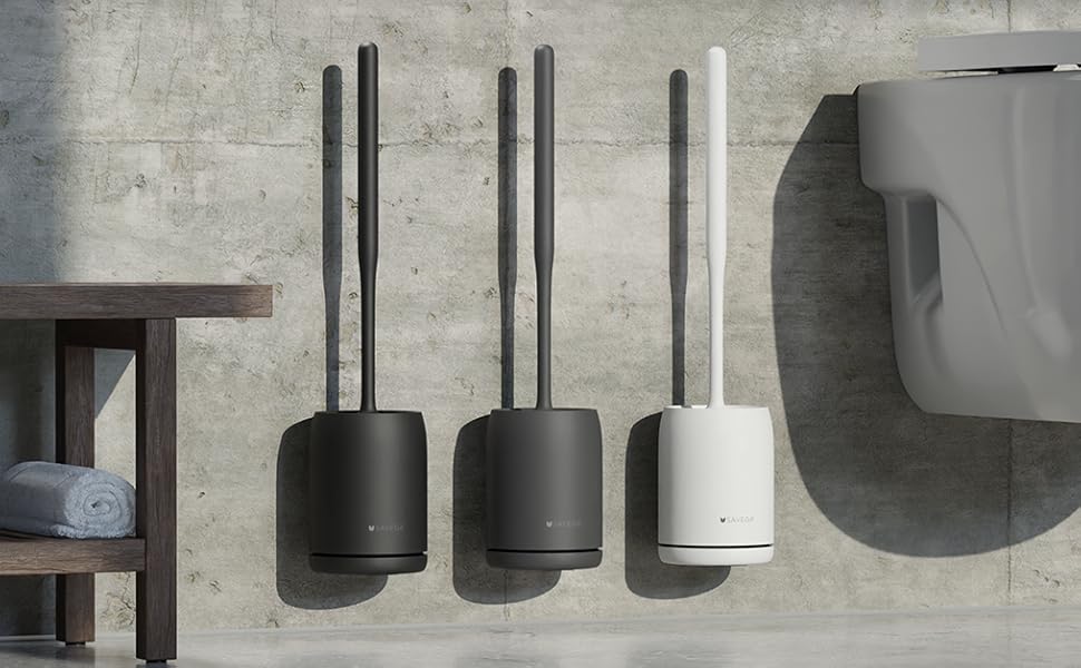 Тойлетний щітка SAVEGA з силікону та нержавіючої сталі - антибактеріальна, з тримачем, сірий колір