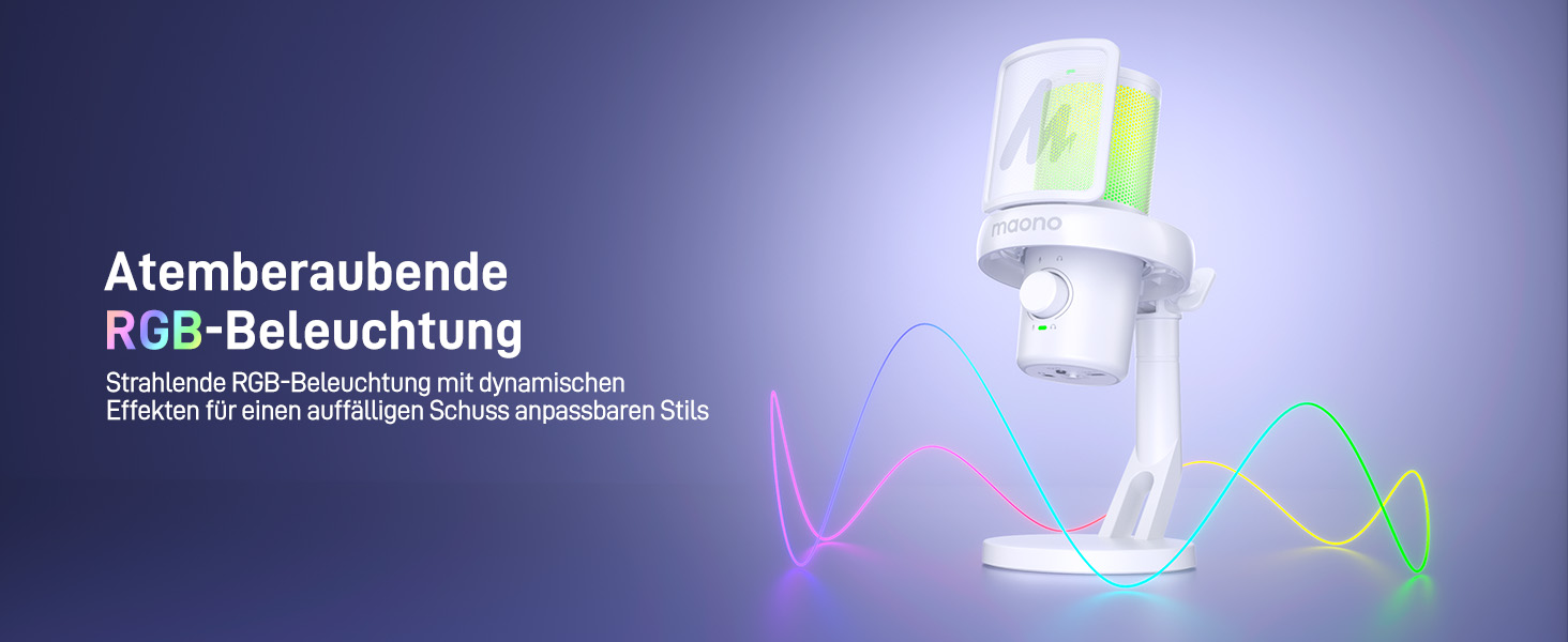 MAONO DM40 Бездротовий мікрофон для ПК з RGB підсвічуванням та ШІ-зміною голосу, 3-рівнева шумозаглушення, для геймінгу, подкастингу та стрімінгу