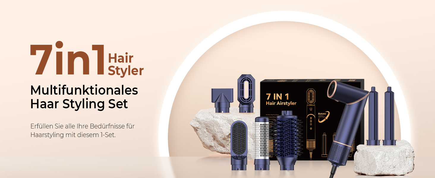 UKLISS 8-в-1 Pro Airstyler: Фен-щітка, локони, стайлер для волосся, 1400W, 110,000RPM, подарунчий набір для жінок