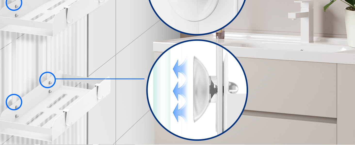 Поличка для душу MEIJO без свердління, органайзер для ванної кімнати з 4 гачками, білий