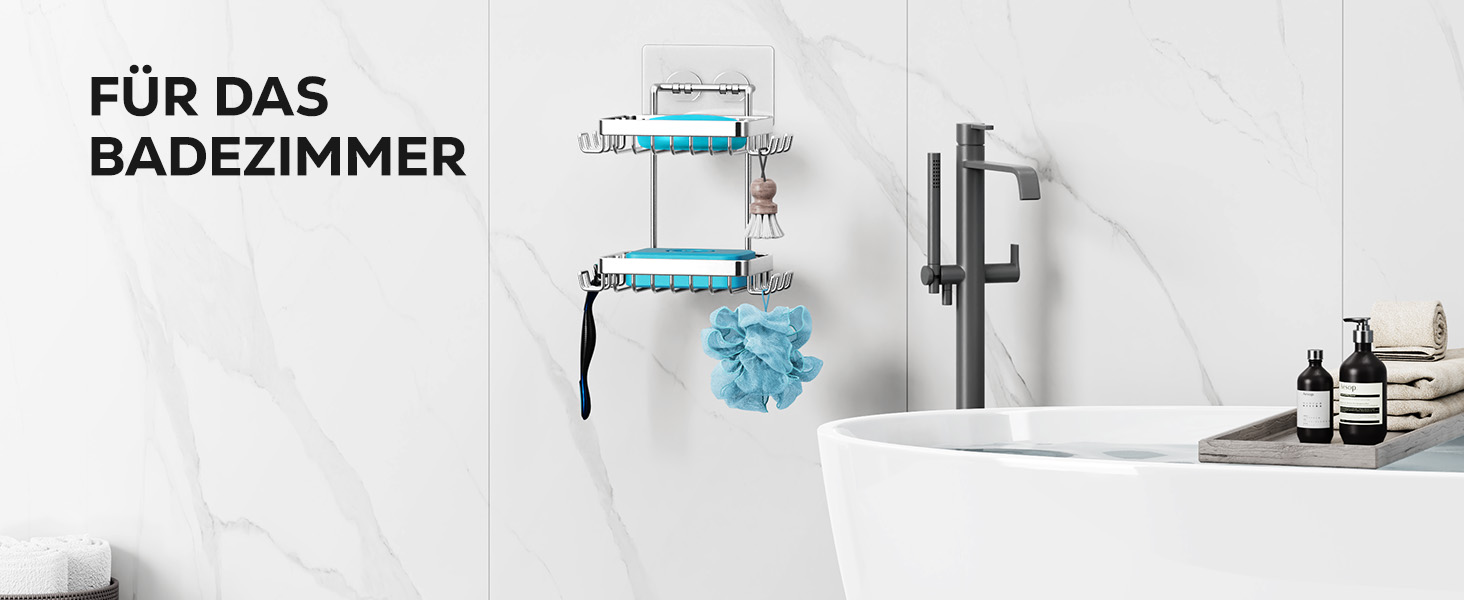 Підставка для мила Nieifi з двома ярусами та зливом, нержавіюча сталь, без свердління, для душової кабіни та ванної кімнати (срібляста)