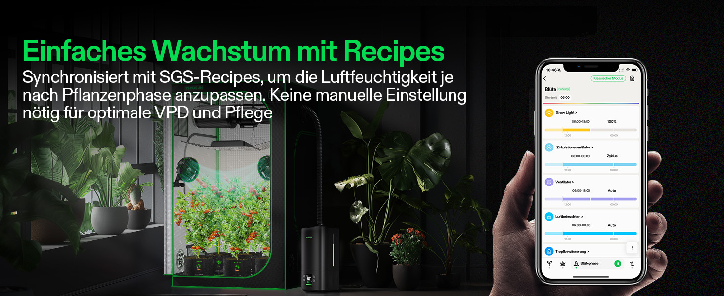 Зволожувач повітря VIVOSUN для рослин 5л Smart, AeroStream H05, 24dB, 360° Cool Mist, 50H, Top-Fill, Ультразвуковий, для гроу-тенту/гроубокса