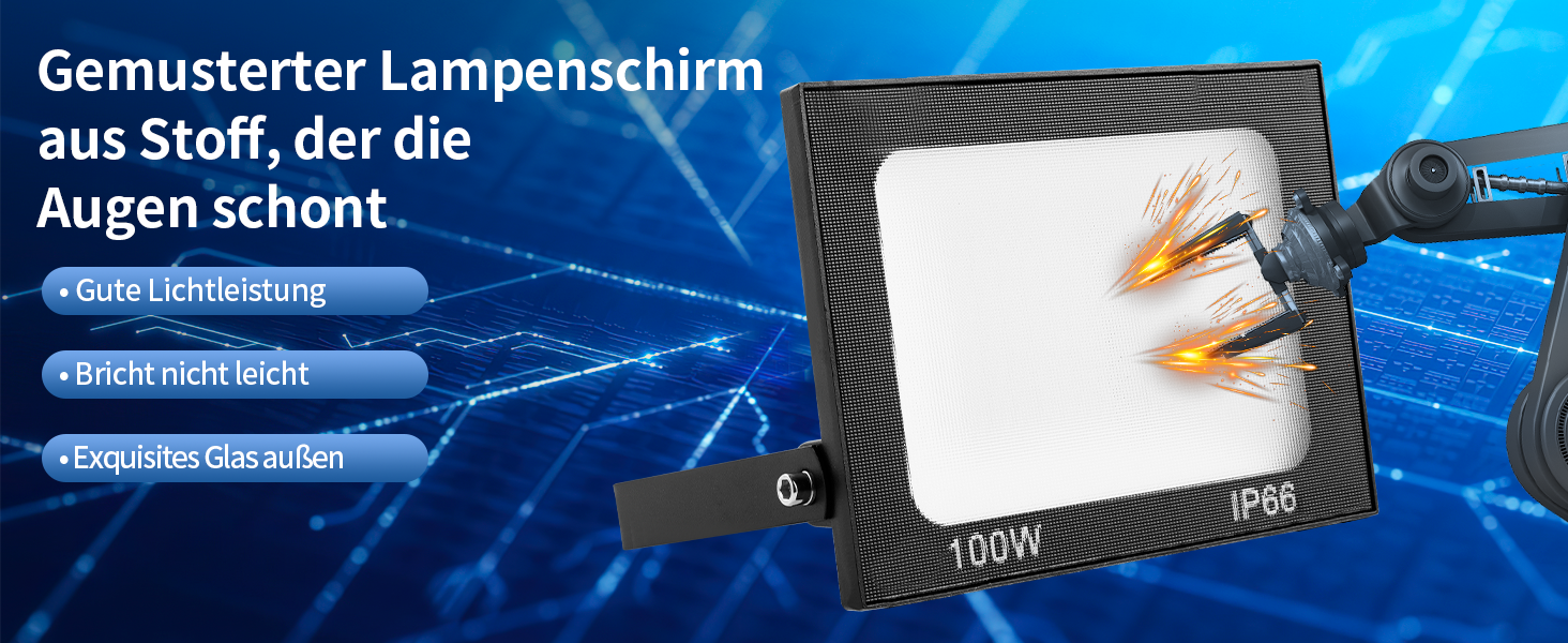 LED прожектор Viugreum 100Вт 8000Лм IP65 холодне світло, зовнішній, комплект 2 шт, для двору, гаража, під'їзду, з кабелем 50 см