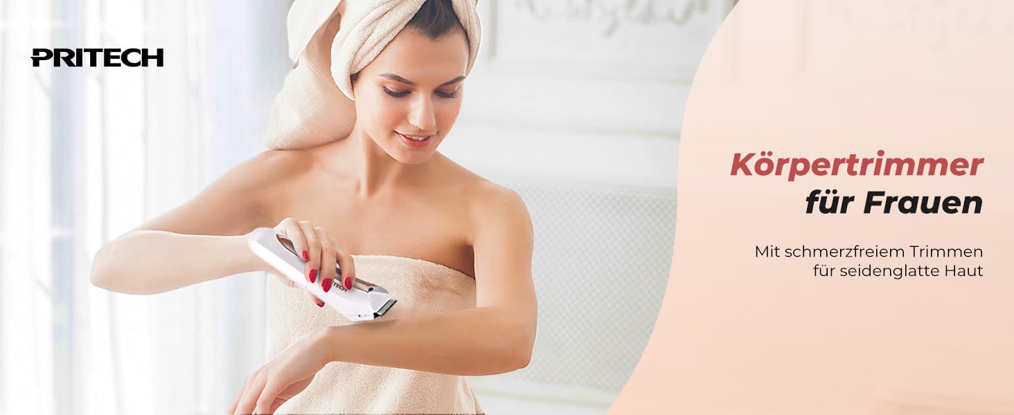 Електричний жіночий тіло-тример PRITECH для бікіні. Вологозахищений (IPX7), USB, з зарядною станцією
