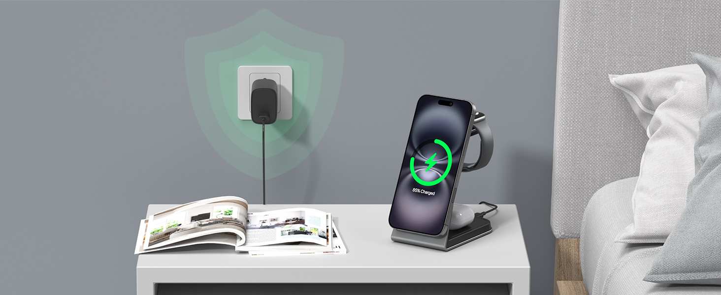 Зарядна станція 3-в-1 для Apple Watch, iPhone та AirPods Pro (індуктивна, бездротова) Сірий