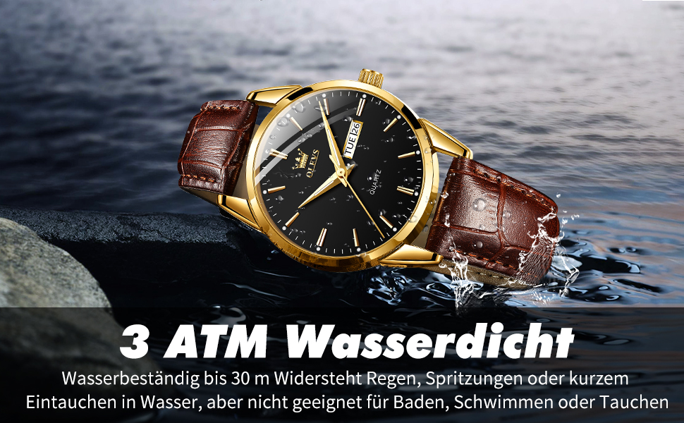 Чоловічий годинник OLEVS з нержавіючої сталі, кварцовий аналоговий годинник, класичний діловий годинник, водонепроникний, з підсвічуванням, з датою, на шкіряному ремінці, чорний циферблат, коричневий ремінь