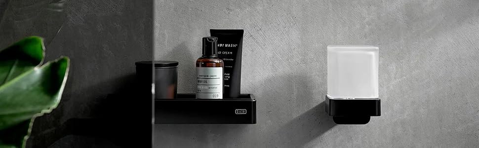 Тримач для склянки EMCO Loft з 1 склянкою для настінного монтажу, стильний тримач для зубних щіток з алюмінію та кришталевого скла, чорний матовий і сатинований, преміум-якість