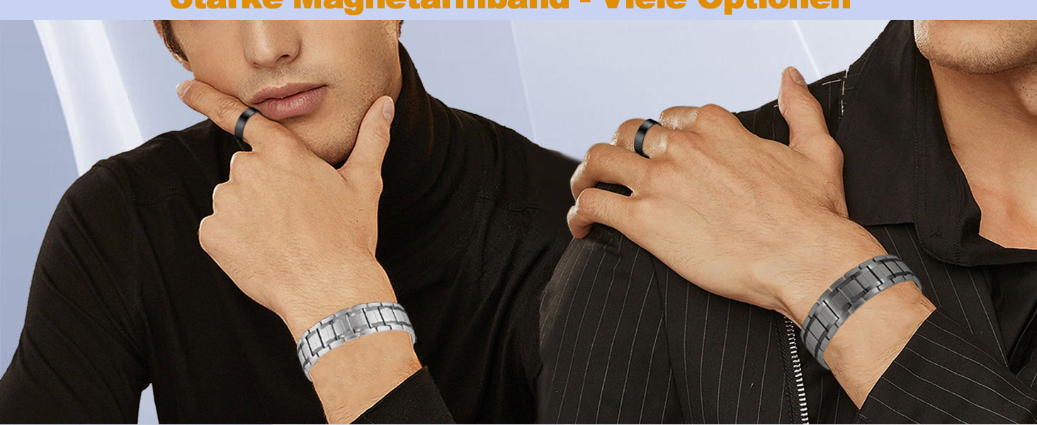 Браслет для лімфодренажу з магнітами для чоловіків, титан, регульований, з інструментом для зняття та подарунковою коробкою (Чорний) (3 ряди сірого кольору)
