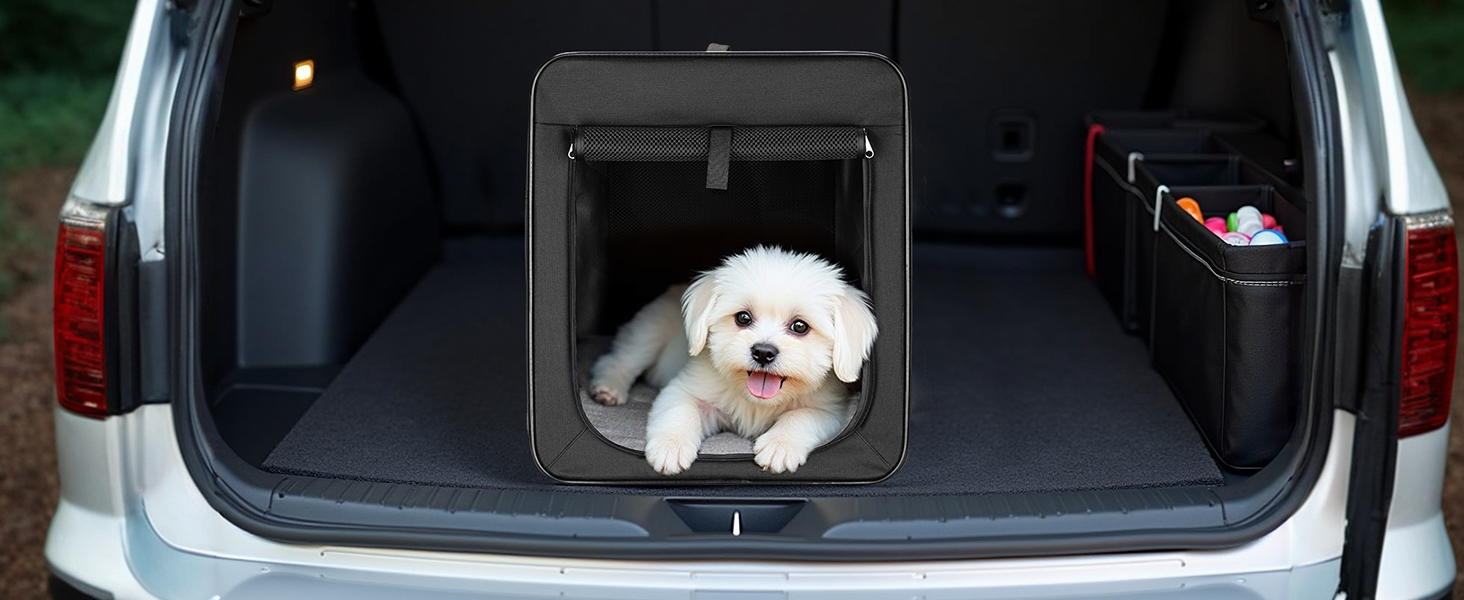 Транспортна переноска для собак та котів Wiltec, чорна, 58x46x53 см, складна, з подушкою