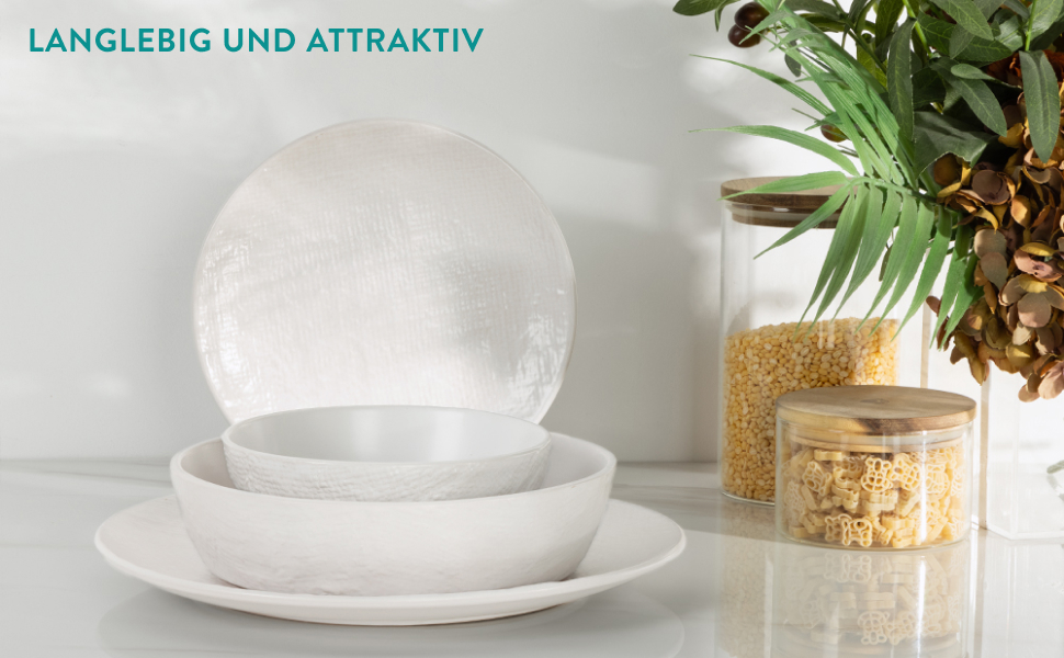 Набір посуду Navaris з каменю (16 предметів) для 4 осіб - тарілки, супові тарілки, сервіз, антрацитовий колір