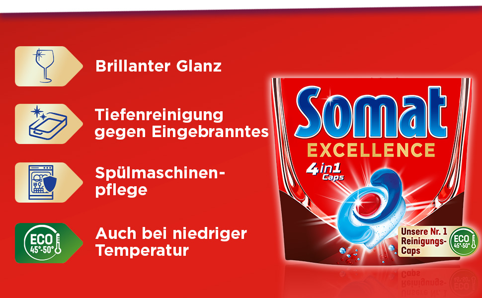 Капсули для посудомийних машин Somat Excellence 4in1, без запаху, для ідеального очищення та блиску, 176 шт.