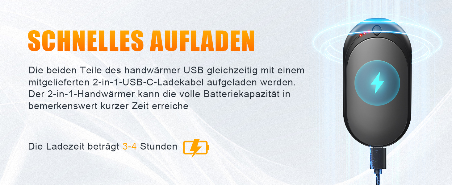 Електричний нагрівач для рук, перезарядна пара з 6000mAh, кишеньковий нагрівач з USB-кабелем, 3 режими нагріву, 20 годин тепла, акумуляторний кишеньковий нагрівач для активного відпочинку взимку, чорний