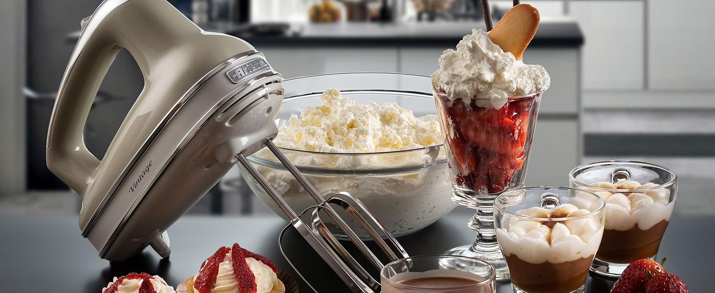 Міксер ручний Ariete Vintage 1548, 450W, Бежевий, 5 швидкостей, турбо-функція, 2 насадки для тіста та збивання