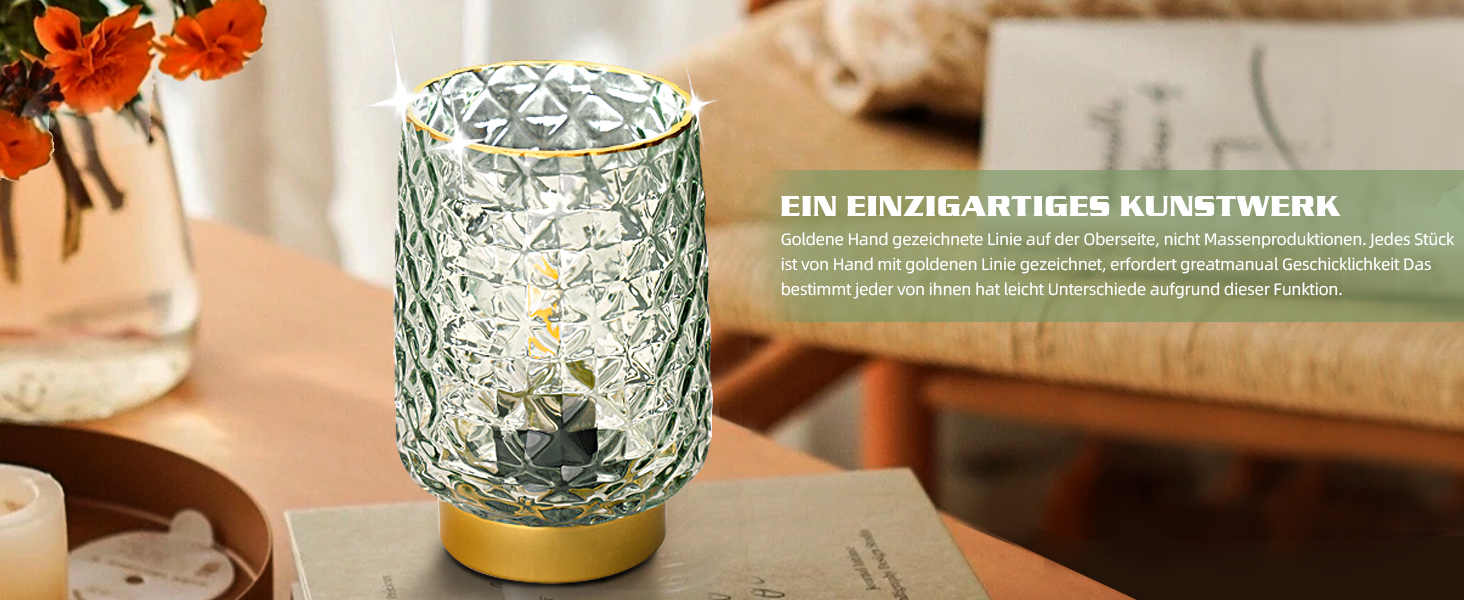 LED настільна лампа MJ PREMIER: акумуляторна, сенсорне керування, регулювання яскравості, скло, USB зарядка, аварійне освітлення (зелена)