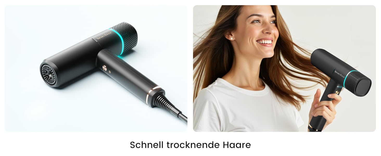 Іонізатор для волосся Föhn: Швидкий фен з дифузором для жінок та чоловіків, 3 режими, 2 швидкості, чорний
