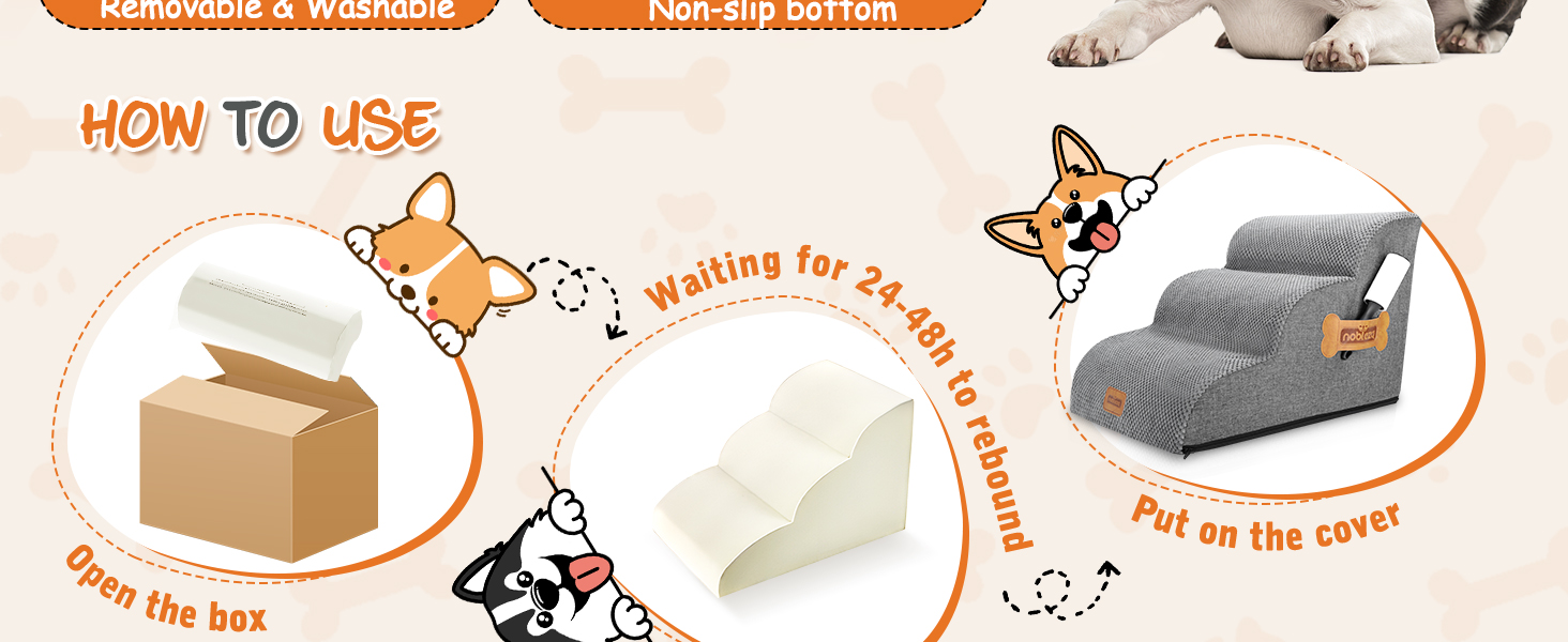 Східці для собак Nobleza: 3 ступені, з роликом для шерсті