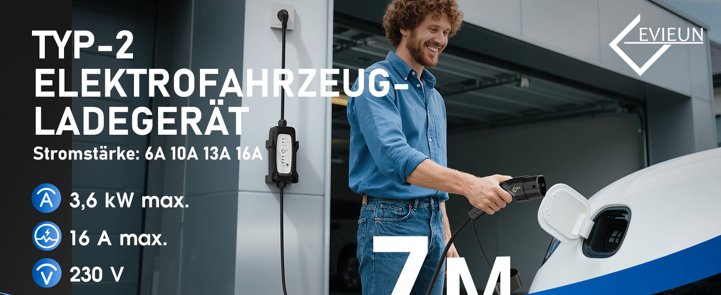 Кабель зарядки Schuko 3.6kW для електромобіля: 5м, 6-16A, IEC 62196-2 (ID.3, ID.4, Model 3, ZOE, Q3, Q5)