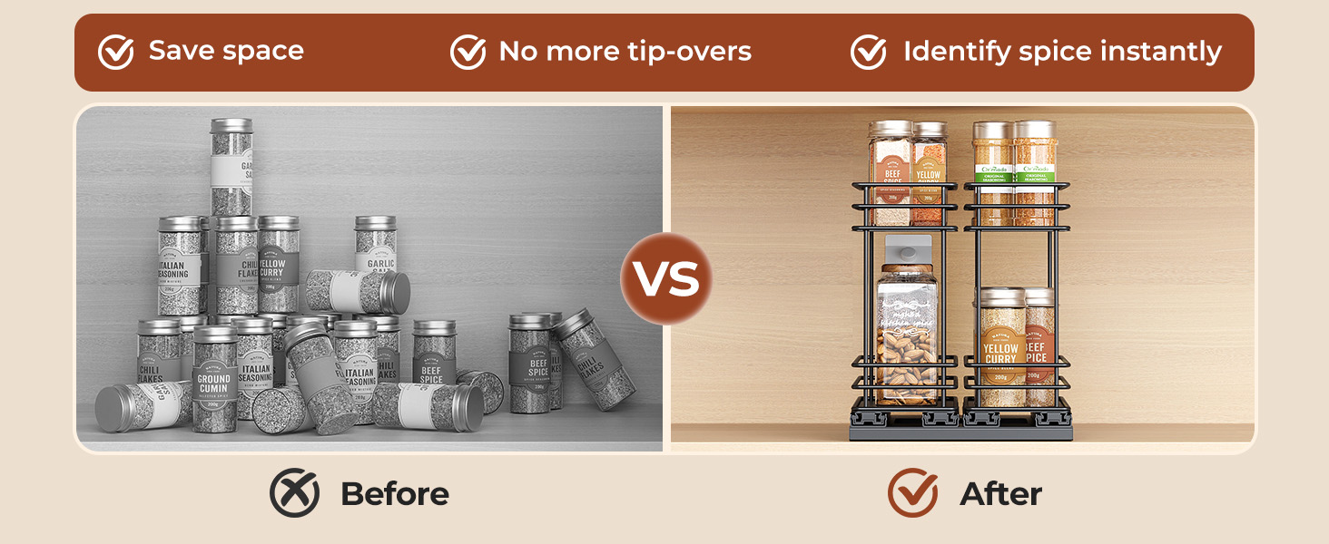 Організатор для спецій Orimade висувний, 3 шт. (2 шт. 8 см, чорний)