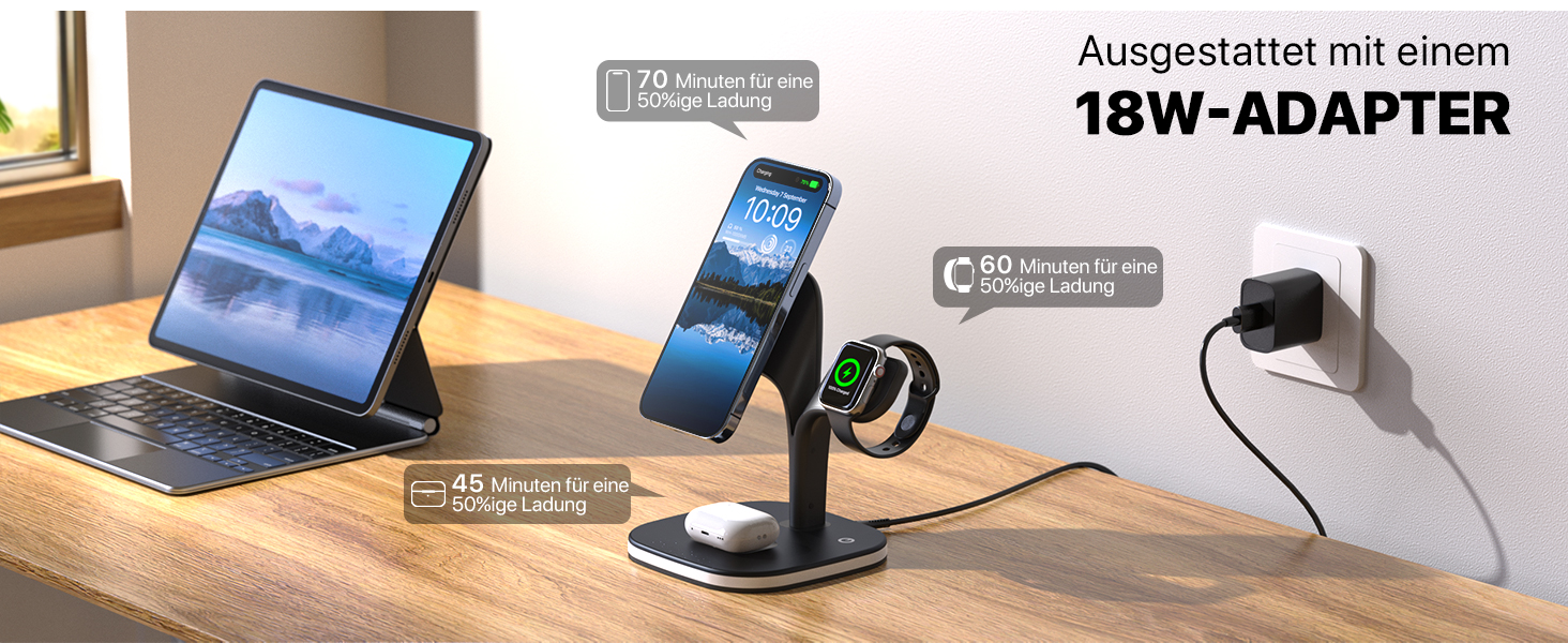 Зарядна станція 5-в-1 для iPhone, MagSafe, сумісна з iPhone 16/15/14/13/12, Apple Watch та AirPods (Чорний)