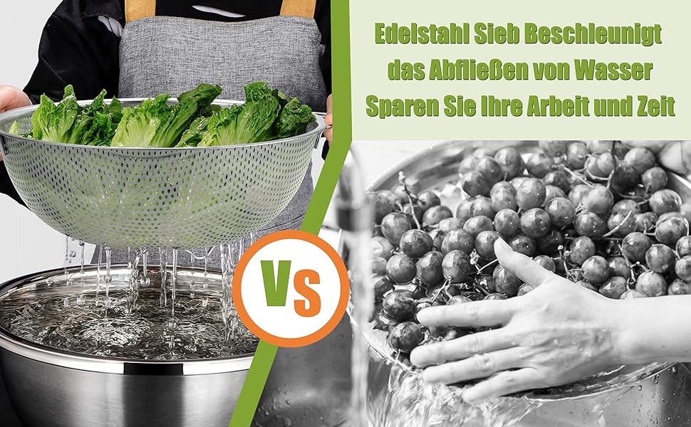 Ніж Sieb Homikit, нержавіюча сталь, сито для макаронів з ручками, мікроперфороване Ø, сито для стікання/миття/проціджування/миття, нержавіюче, здорове та придатне для миття в посудомийній машині (3, 28+22+16 см)
