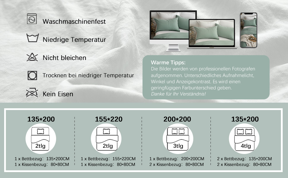 Комплект постільної білизни MILDLY 200x220 см, темно-зелений, мікрофібра, 3 шт. (2 наволочки 80x80 см)