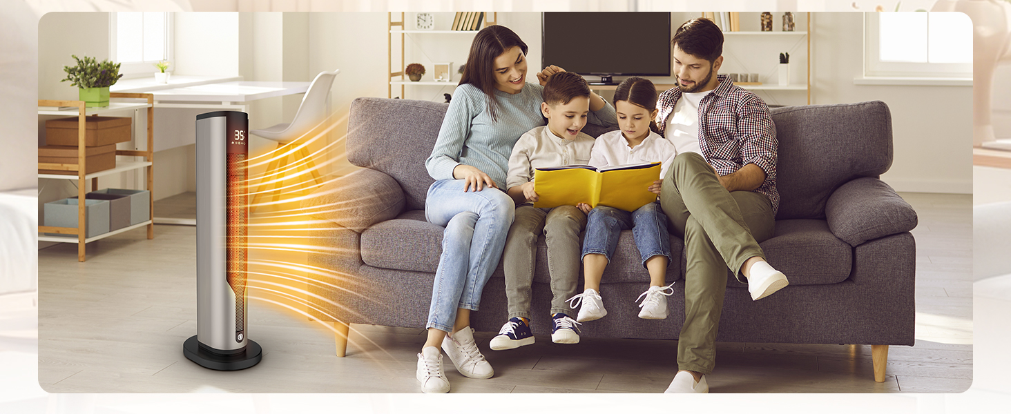 Електричний обігрівач 1500W з PTC керамічним нагрівачем, тихий 34 dB, термостат, таймер 12 год, захист від перегріву та перекидання. Ідеальний для спальні, з пультом дистанційного керування (сірий)