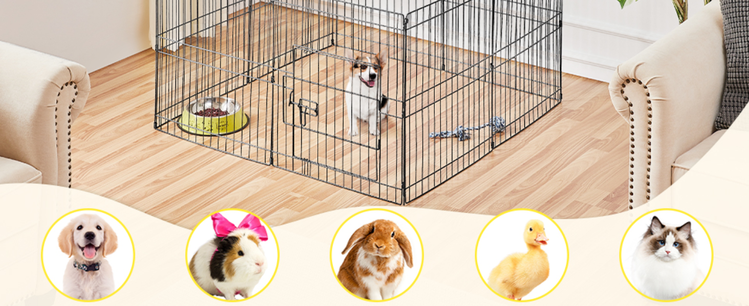 Yaheetech 8-Panel Folding Dog Playpen - 61cm High, Indoor/Outdoor Pet Pen with Door, Flexible & Portable, Easy Assembly - Suitable for Dogs, Cats, Puppies, Rabbits