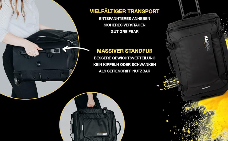 Чемодан ручної поклажі Isar Gear® з 2 колесами (50x35x20 см) - Легкий дорожній чемодан 20 літрів з тканини, ручний ролер, м'який кейс (Softcase) чорного кольору з колесами, висота 50 см