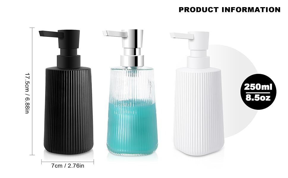 Набір з 2 чорних скляних дозаторів для мила, 250 мл - для ванної, кухні, робочої поверхні