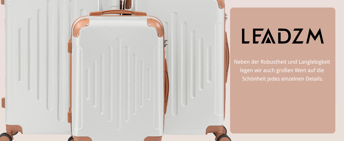 Набір валіз LEADZM 3 шт. з захистом кутів, ABS, телескопічний ручка, ручна поклажа, контрастне забарвлення (кремово-білий)