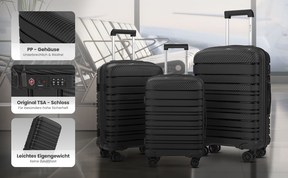 Чемодан GENTOR великий на колесах 64x44x24 см – Легкий валіз з жорстким корпусом та TSA-замком – Чемодан з жорсткою обшивкою L для подорожей та відпочинку – Чорний L Чорний