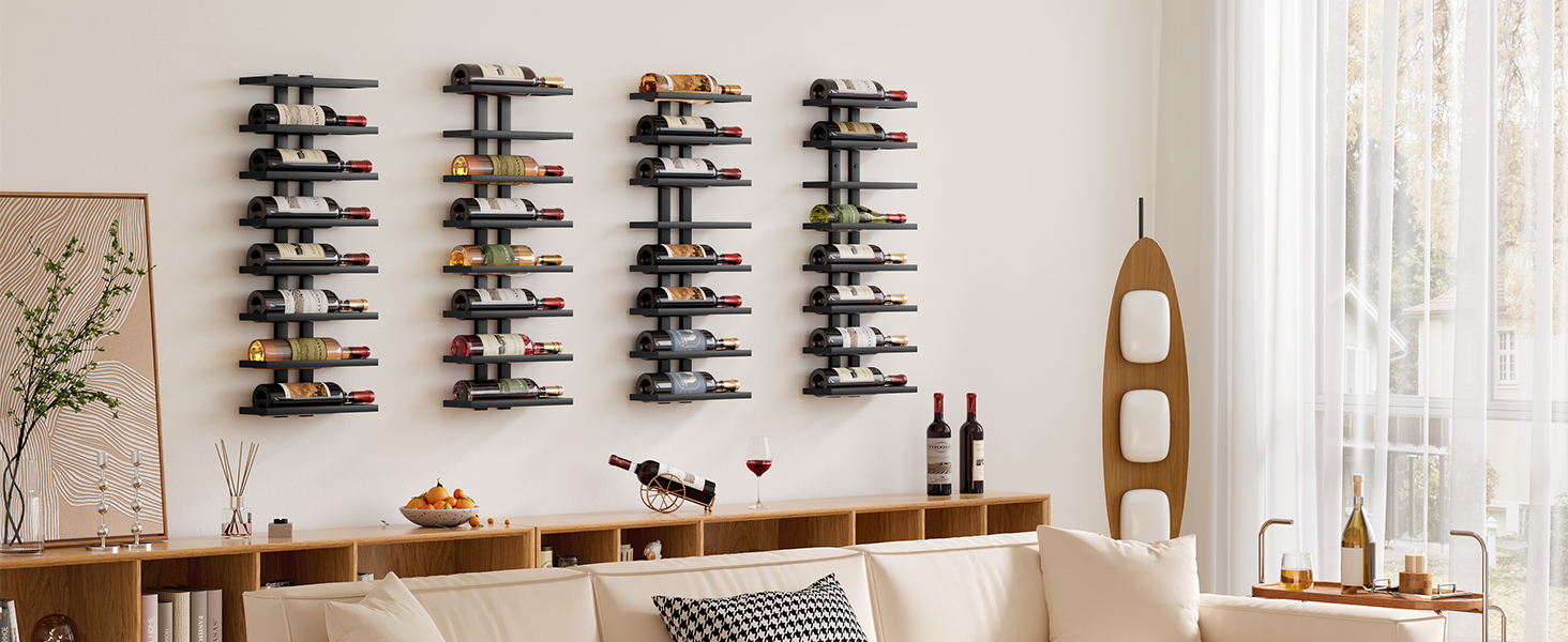 Настінна вітрина для вина FAVOOOSTY з 8 полицями, металева, чорна. Підійде для вітальні, спальні, винного підвалу. 1 комплект