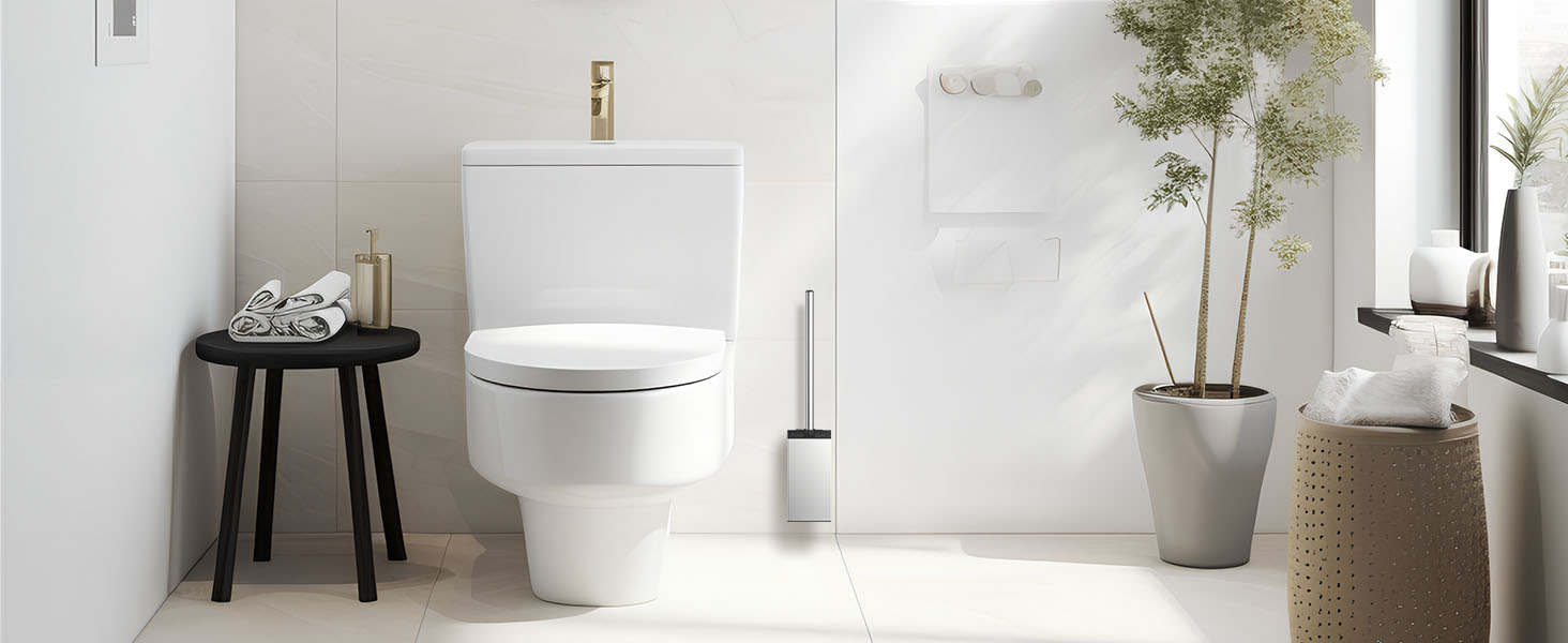 Набір для чищення унітазу WAVEWO з кріпленням на стіну, силіконова щітка та тримач, квадратна щітка з нержавіючої сталі 304, 2 насадки (срібна)