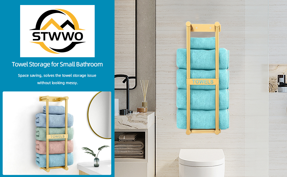 Тримач для рушників на стіну, велика поличка для рушників у ванну кімнату, золотий, 56 см