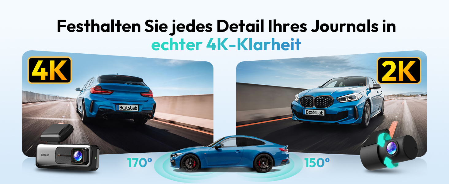 Автомобільний відеореєстратор BOTSLAB G980H 4K Dual (передній та задній), GPS, WiFi, ADAS, нічна зйомка, кут 170°, IPS дисплей 2.45