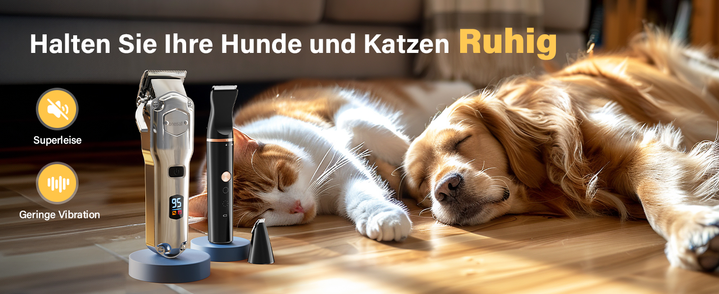 Професійна машинка для стрижки собак Oneisall 3-в-1: для густого хутра, тиха, для собак та котів, срібно-чорна